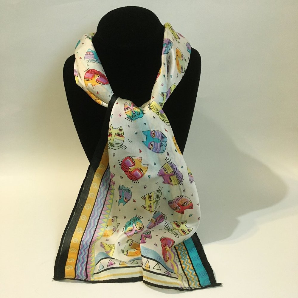 Kitty Cat Scarf 100% Silk Rectangle Multi Color Hair Head Neck Wrap New